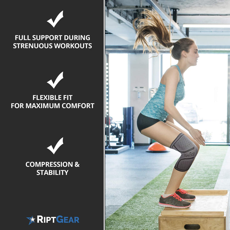 RiptGear Knee Compression Sleeve - Braces for Knee Pain - Compression for Arthritis, Meniscus Tear, Running, Walking - Support for Women and Men - Sleeves Weightlifting (Medium, Gray (1 Pack)) Medium Gray (1 Pack) - BeesActive Australia
