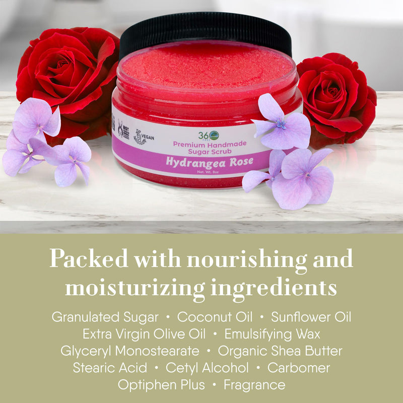 360Feel Sugar Body Scrub Hydrangea Rose Great for Acne Scars Stretch Marks and Foot Scrub It Great Gifts For Women - 8 Fl Oz - BeesActive Australia