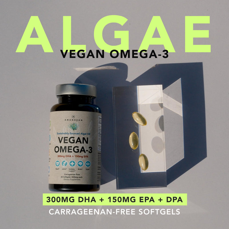 AMANDEAN Vegan Omega-3 Supplement, Algal Oil Algae DHA EPA Softgels, 60ct | Algal oil, plant-based fish oil alternative; vegetarian omega 3, DHA & EPA 60 Count (Pack of 1)