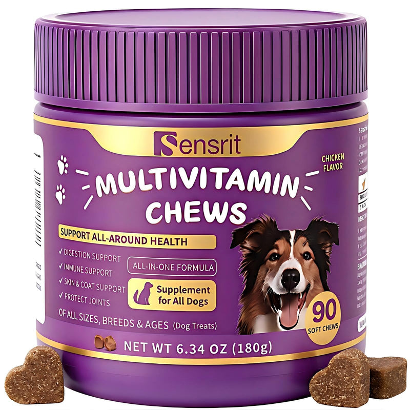 8-in-1 Dog Multivitamin - 90 Soft Chews, Chicken Flavor - Glucosamine, MSM, Chondroitin & Salmon Oil - Support Joint, Immune, Skin & Coat, Digestion for All Ages & Breeds Dogs.
