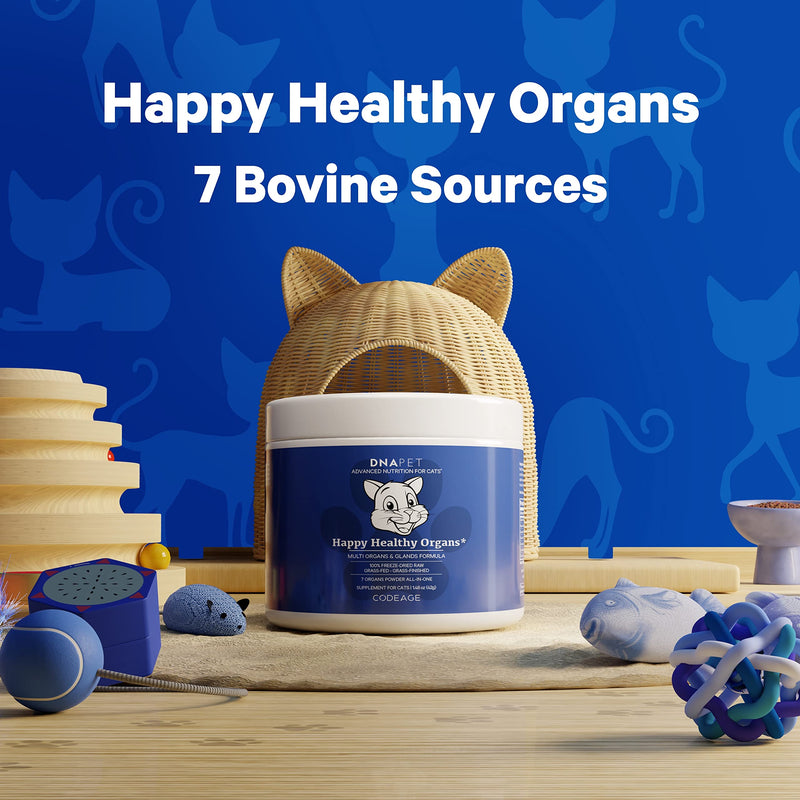 Happy Healthy Organs & Glands Supplement For Cats, Freeze-Dried Raw Bovine Liver Grass-Fed Bone Marrow Heart Kidney Pancreas, Bovine Thymus Iron Multi Organ Powder, Joints Cat Vitamins 1.48 oz - PawsPlanet Australia