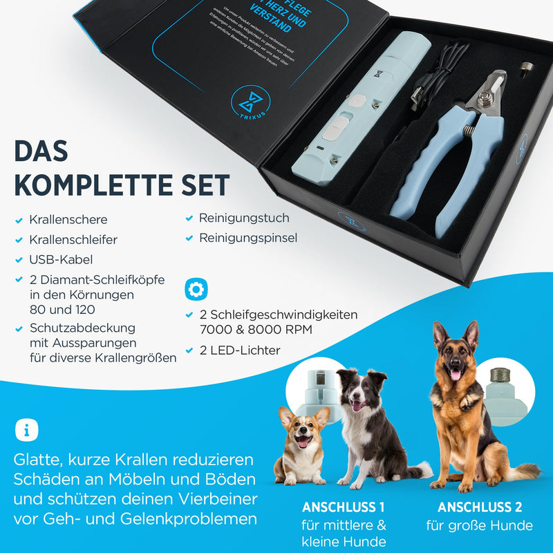 TRIXUS - Professional claw grinder for dogs and cats with claw scissors I 2-speed with LED, gentle, quiet, powerful I Claw care set for small, medium and large dogs and cats I - BeesActive Australia