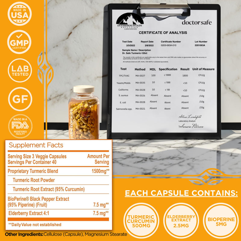 Turmeric Curcumin with Black Pepper Extract 1500mg - High Absorption Ultra Potent Turmeric Supplement with 95% Curcuminoids and BioPerine - Non GMO Curcumin Capsules for Joint Support - 120 Capsules 120 Count (Pack of 1)