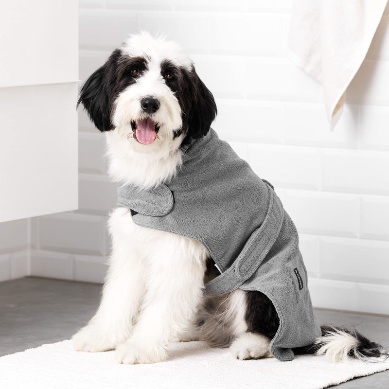 Navaris dog bathrobe dog towel - towel for medium-sized dogs - adjustable straps with Velcro fastener - dog bathrobe soft comfortable M grey - BeesActive Australia