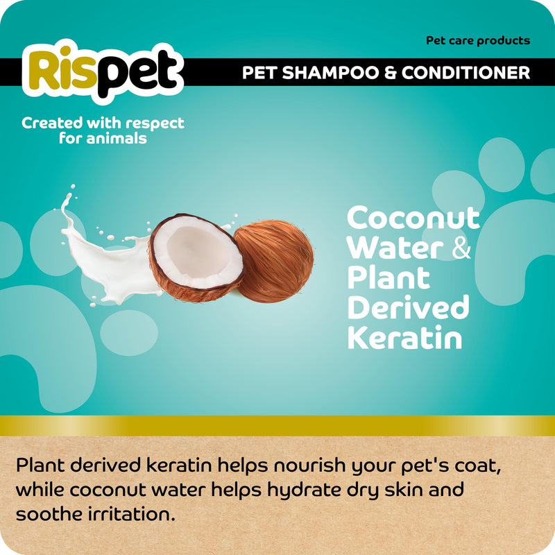 RISPET Shampoo and conditioner, coconut and keratin, cleaning and disinfectant for dogs and long-haired animals, delicate formula without allergens and balanced pH value, coconut scent, 370 ml coconut and keratin (370 ml) - BeesActive Australia