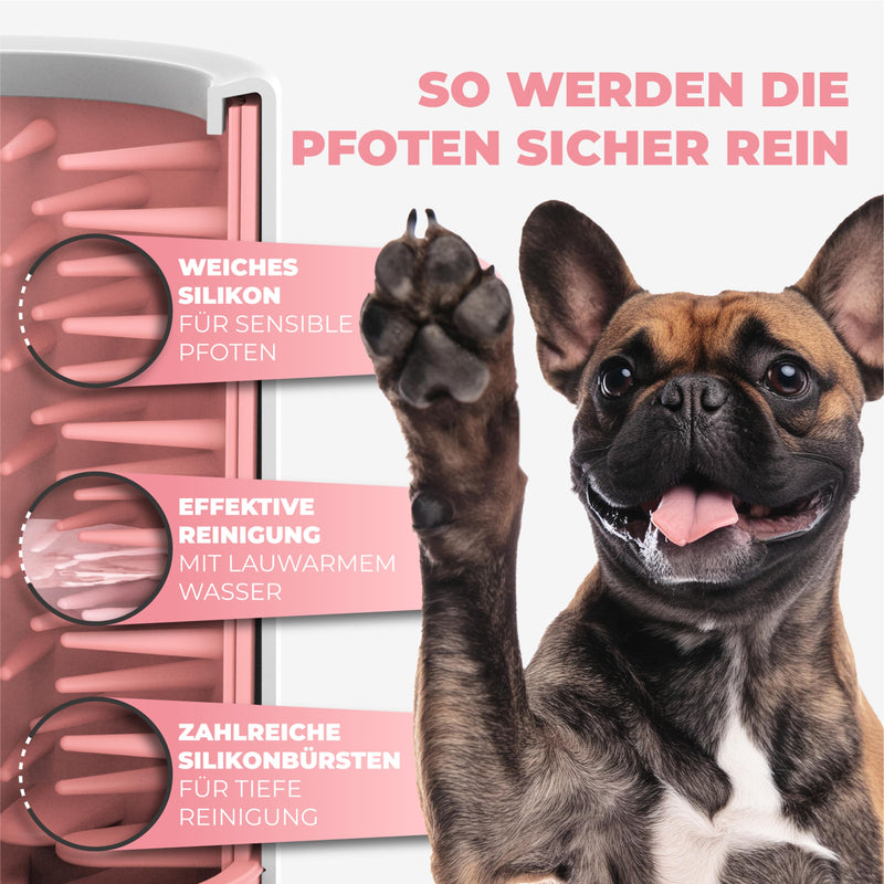 MAGGIE & COOPER Paw Cleaner (Size S, Color: Pink) | clean paws | Includes microfiber towel | 2 different sizes available | dishwasher safe | soft brushes Small - BeesActive Australia