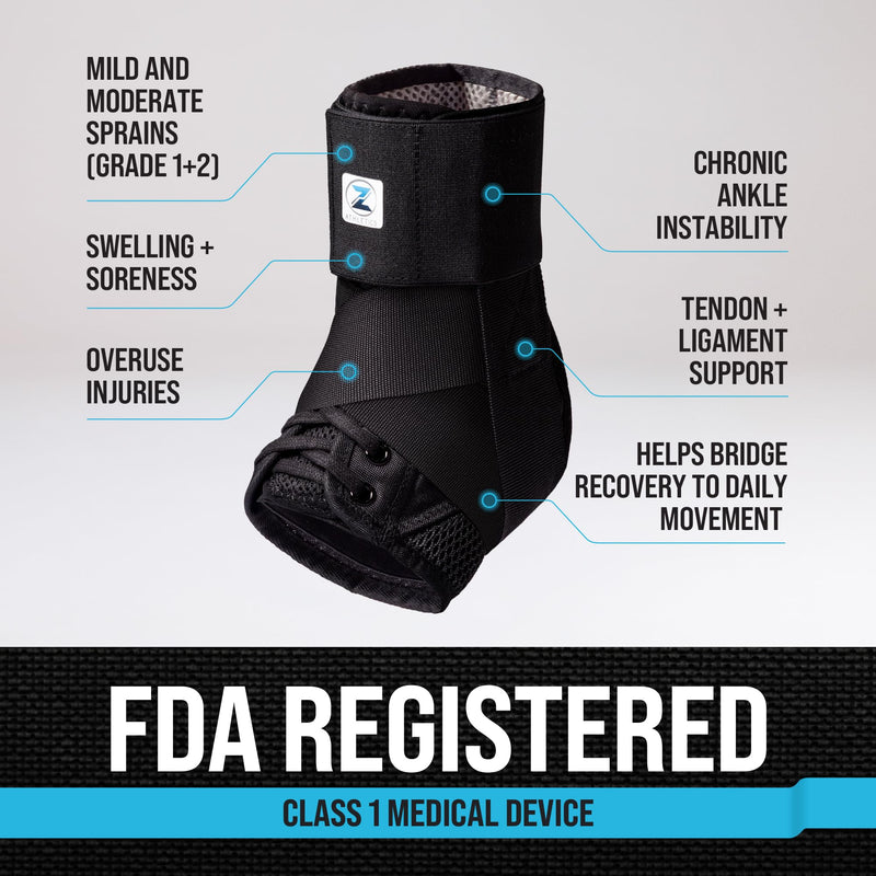 Z ATHLETICS Ankle Brace for Women & Men - Lace Up Adjustable Support with Side Stabilizers for Sprained Ankle, Achilles Tendonitis Relief | Basketball, Volleyball, Running & Sports Recovery Black Medium