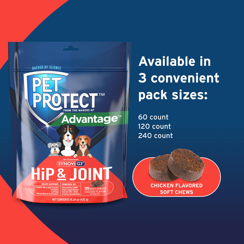 Pet Protect from The Makers of Advantage Vet-Formulated Hip & Joint Supplement for Dogs | 120 Chews - PawsPlanet Australia