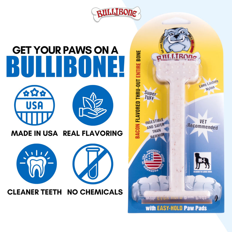 Bullibone Nylon Dog Chew Toy Nylon Bone - Improves Dental Hygiene, Easy to Grip Bottom, and Permeated with Flavor (Bacon, Large - 2 Pack) Bacon - BeesActive Australia