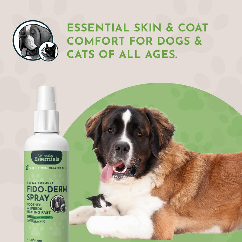 Animal Essentials Fido-Derm Herbal Skin Spray for Dogs, Cats, & Horses - Itch Relief & Hot Spot Spray, Natural Skin Support for Seasonal Allergies, Soothing & Gentle - 4 fl oz 1-Pack