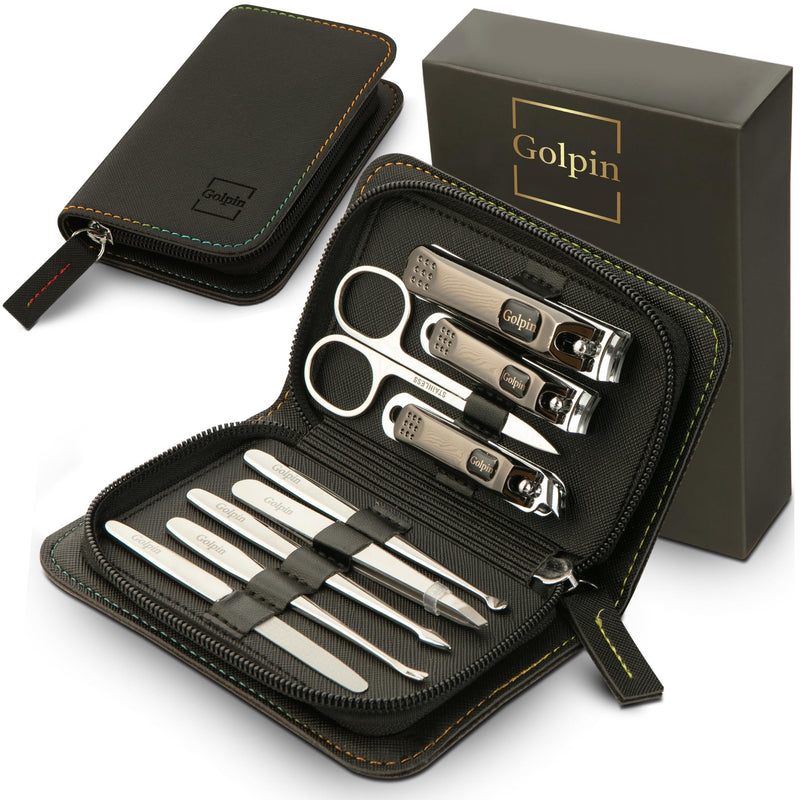 9 Pcs Manicure Set for Men & Women – Stainless Steel Manicure & Pedicure Kit with Travel Nail Grooming Case, Nail Clippers, Cuticle Tools – Gift-Ready Mens Manicure Kit & Womens Grooming Set Black