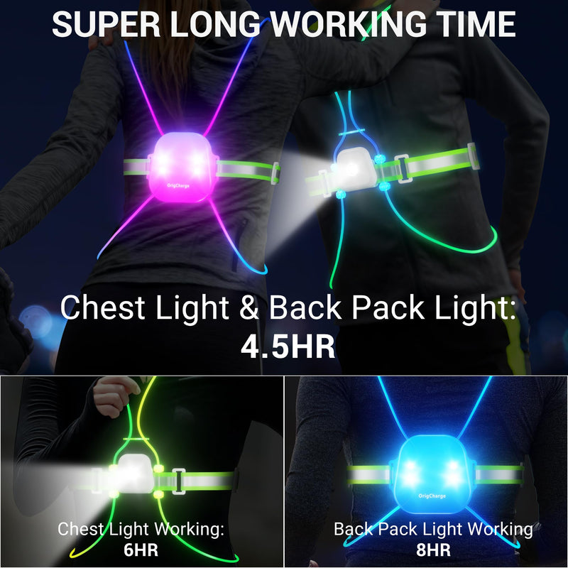 Running Vest for Women, Reflective Running Lights Vest for Night Runners, Running Light Gear Safety Reflective Vest for Men Medium-Large