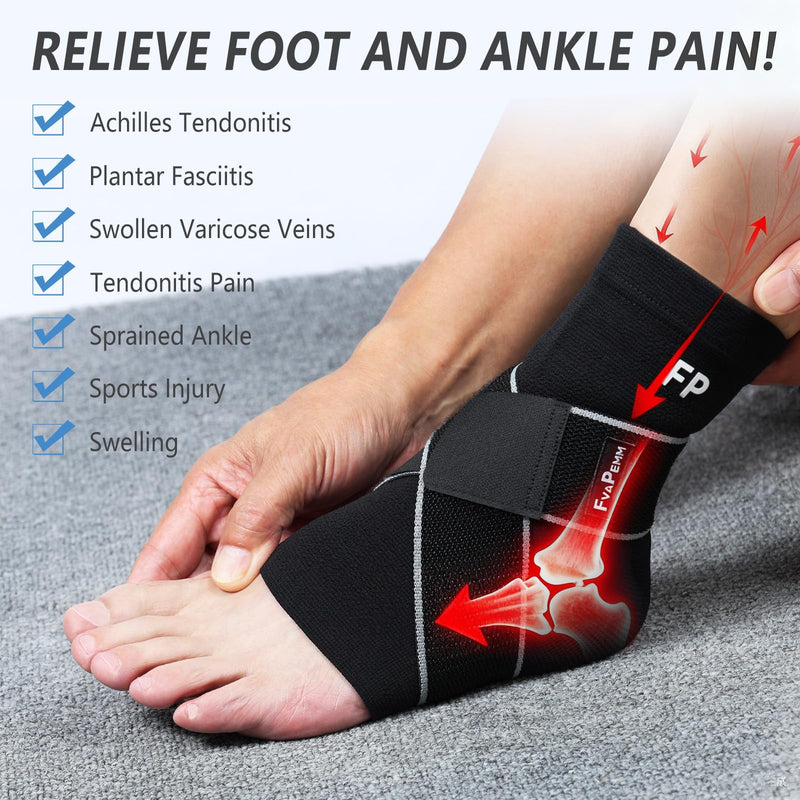Ankle Brace for Women Men-2 Pack Copper Ankle Compression Sleeve Support for Sprained Ankle, Plantar Fasciitis Relief & Achilles Tendonitis Brace, Sports, Running, Black, L Black, Copper Infused Ankle Brace for Women Men