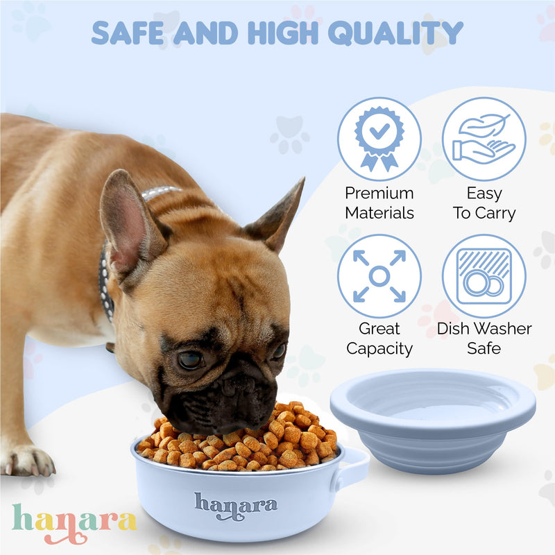 2-in-1 Insulated Stainless Steel Dog Bowl with Extra Collapsible Lid and Handle for Dog Cat Pet | Non Slip Rubber Bottom | Portable, Great for Indoor, OutDoor| 30 OZ (plus 20 oz) (Blue) Blue - BeesActive Australia