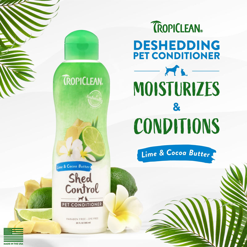 TropiClean Deshedding Cat & Dog Conditioner, Puppy & Kitten Safe, Reduces & Softens Coat, Lime & Coconut Scent, Made in the USA, 20oz. Lime & Cocoa Butter 20 Fl Oz (Pack of 1) - BeesActive Australia