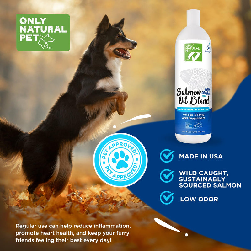 Only Natural Pet Wild Alaskan Salmon Oil for Dogs & Cats - Omega 3 & 6 Liquid Food Supplement for Pets - EPA & DHA Fish Oils, All Natural Joint Support, Promote Healthy Skin, Coat & Heart - 20 Fl Oz 20 Ounce (Pack of 1) - PawsPlanet Australia