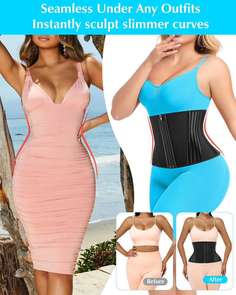 Short Torso Waist Trainer for Women Lower Belly Fat, Workout Fajas Colombianas Waist Cincher Corset Black(enhanced,9''torso,hooks&zipper) Small