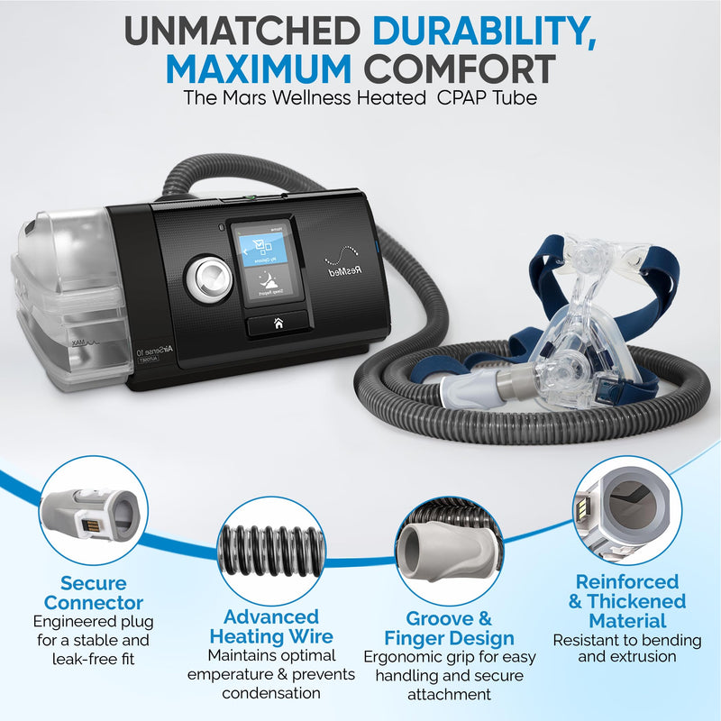 Mars Wellness CPAP Heating Tube 6-Foot - Compatible with AirSense 10 and AirCurve 10 Machines - Replacement for ClimateLine, Flexible CPAP Hose for Climate Control and Rainout Prevention