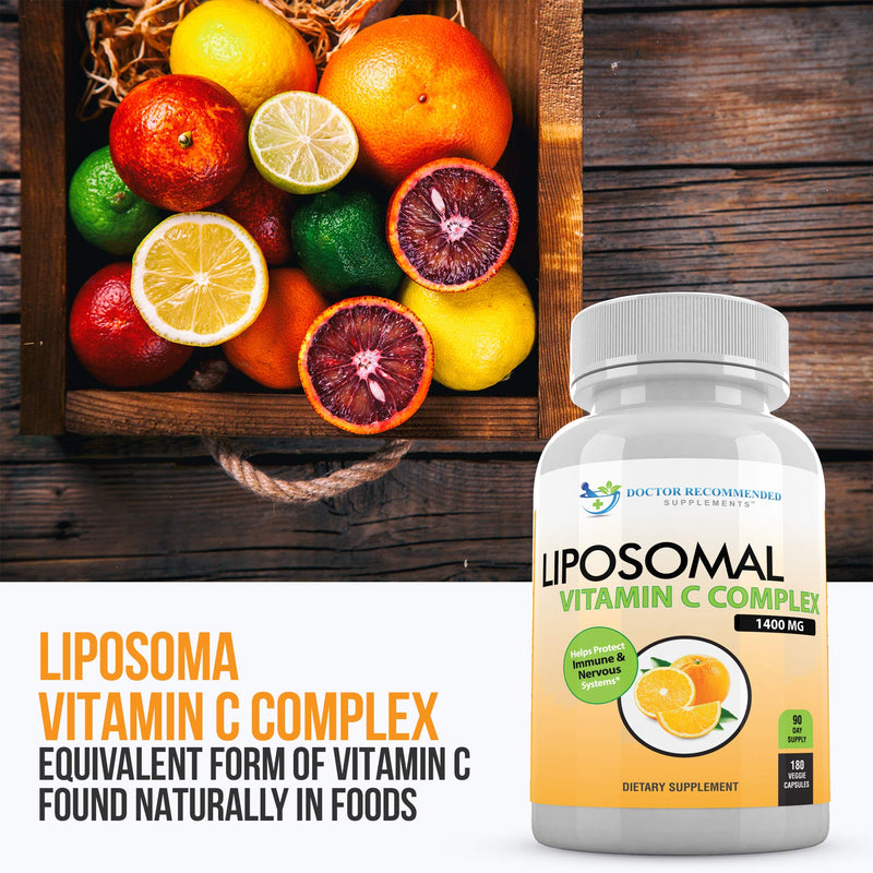 Liposomal Vitamin C 1400mg Per Serving - High Absorption Ascorbic Acid, Lypo-Spheric Vitamin C Complex Immune Support Supplement w/ Powerful Antioxidants and Collagen Booster, (180 Veggie Caps 2 Pack) 180 Count (Pack of 2)