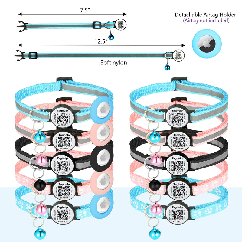 AirTag Cat Collar with Smart id tag, Cat Tracker Collar with Air Tag Holder, Safety Breakaway Buckle and Name Tag, Compatible with Apple Airtag, for Cats, Kittens and Small Dogs (Pink Cute paw Print) collar with airtag holder Pink Cute paw Print - BeesActive Australia