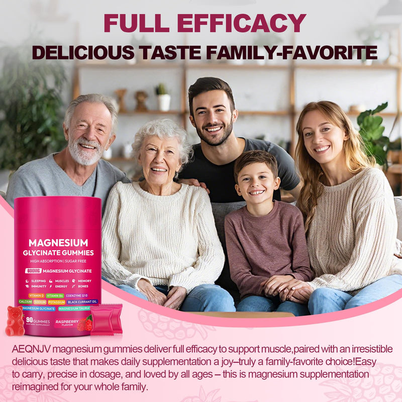 Magnesium Glycinate Gummies 600mg, High Absorption Magnesium Complex, Sugar Free Chewables Gummies with VitaminD & B6, CQ10 for Adults & Kids, Relaxation, Muscle & Zzz Support 90 Count (Pack of 1)