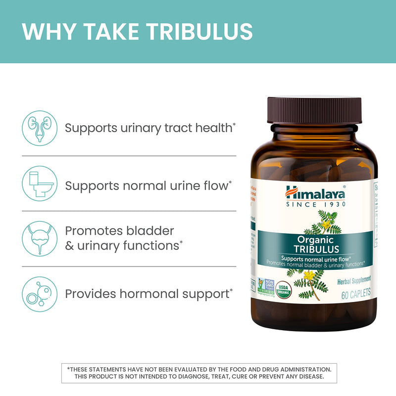 Himalaya Organic Tribulus Terrestris, Herbal Supplement for Urinary Support and Flow, Bladder Function, Prostate Support, Stamina, Male Energy, Non-GMO, USDA Organic, Vegan, 688 mg, 60 Caplets - BeesActive Australia