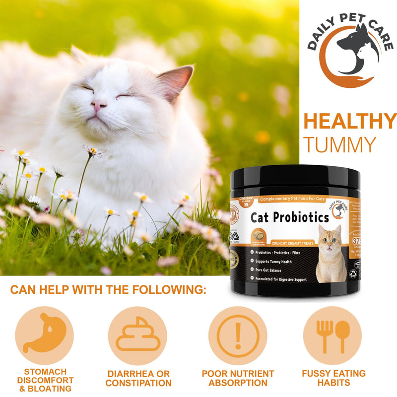 Probiotics for Cats UK - Crunchy & Creamy Cat Treats with 3 Billion CFU, Pumpkin & Salmon Oil - Supports Gut Health, Diarrhea Relief & Immune Support - Cat Probiotics Chews Chicken Flavour
