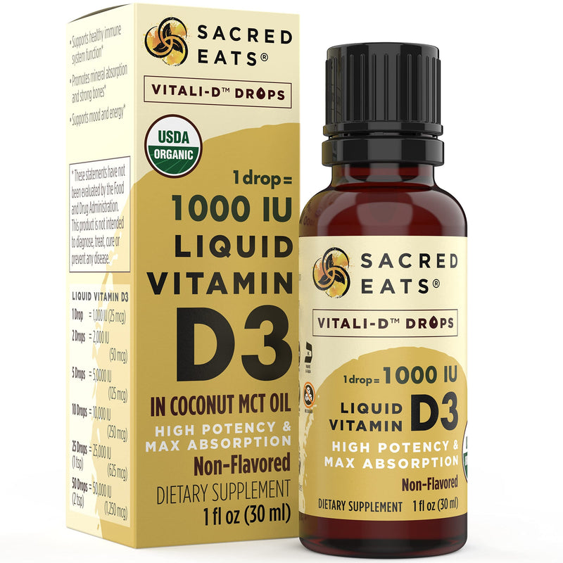 Organic Liquid Vitamin D Drops for Kids & Adults, Sugar Free. Easy to Use 1,000 IU/Drop in Coconut MCT Oil. Lasts Months, Best for High Doses. Max Absorption VIT D3 Supplement. No Taste (Flavorless) 1000 IU per drop (Non-Flavored)