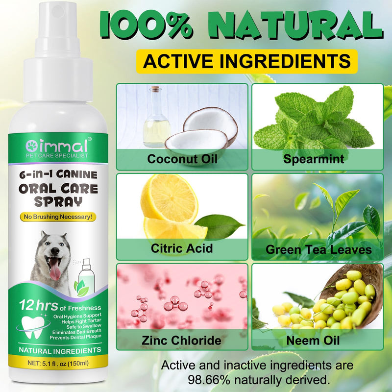 Oral Care Spray for Dogs, Pet Breath Dental Care Spray with Natural Ingredients, Dog Breath Freshener for Bad Breath, Plaque and Tartar, Pet Health Supplies Teeth Treatment Spray - 5.1 Fl Oz / 150ml - PawsPlanet Australia