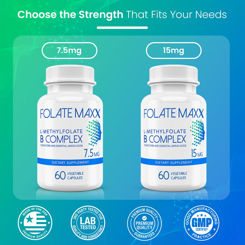 L Methylfolate 7.5mg with Active Vitamin B Complex – 60 Capsules – High Potency 5-MTHF with B6 Blend and Methyl B12 Supplement – 3-in-1, Non-GMO, Gluten Free (2-Month Supply) 1 Count (Pack of 60)