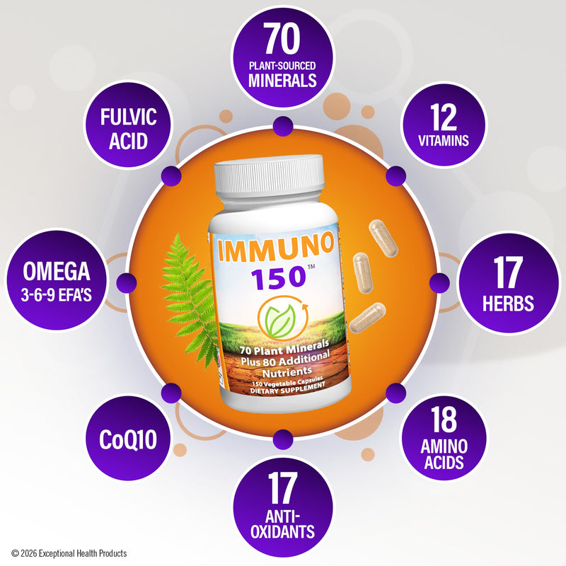 Immuno 150, Immune Support Supplement, 150 Vegetable Capsules | Packed with 70 Plant Minerals, 13 Essential Vitamins and 68 Additional Nutrients-- Immune Boost for All Age Groups
