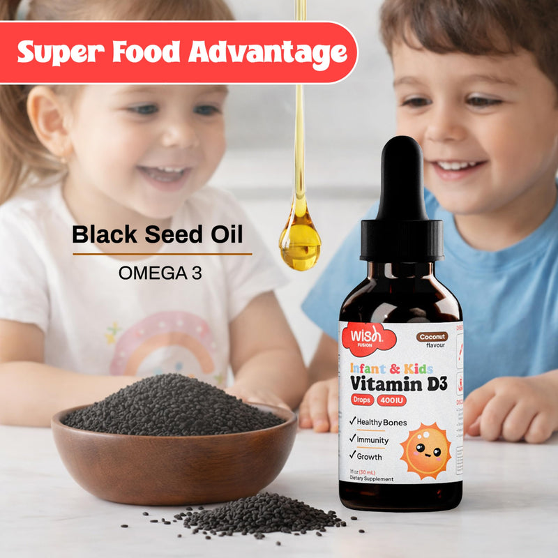 Kids Vitamin D Drops for Infants, Baby Vitamin D Drops for Bone Health, Immunity & Growth, Vitamin D3 Liquid Drops for Toddlers, Easy Absorption, 2 x 30ml Bottles