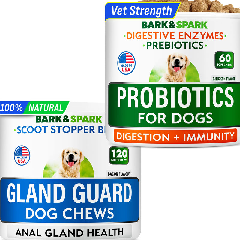 BARK&SPARK Dog Anal Gland Chews Aid + Dog Probiotics for Digestive Health & Enzymes - Prebiotics & Digestive Enzymes Supplement for Dogs Digestion & Gut Health - Diarrhea, Gas, Upset Stomach Relief
