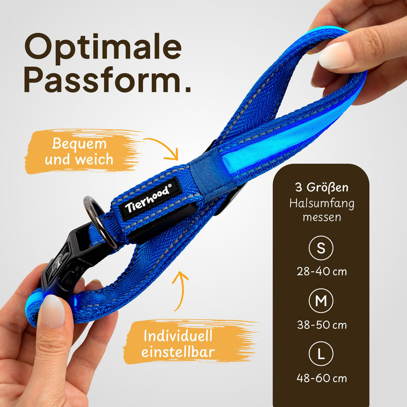 Tierhood Luminous Dog Collar - Luminous Collar for Small and Large Dogs - LED Dog Collar Rechargeable - Durable, Weatherproof & Comfortable - Ideal for Night Walks - Blue, Size M - BeesActive Australia