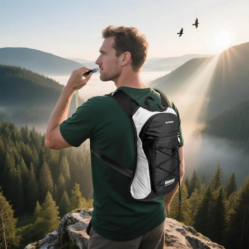 OUTSKIRT Hydration Backpack with 2L Water Bladder, Lightweight and Breathable Running Hydration Pack, Water Backpack for Hiking, Cycling, Trail Running, Marathons & Outdoor Adventures for Men Women Black