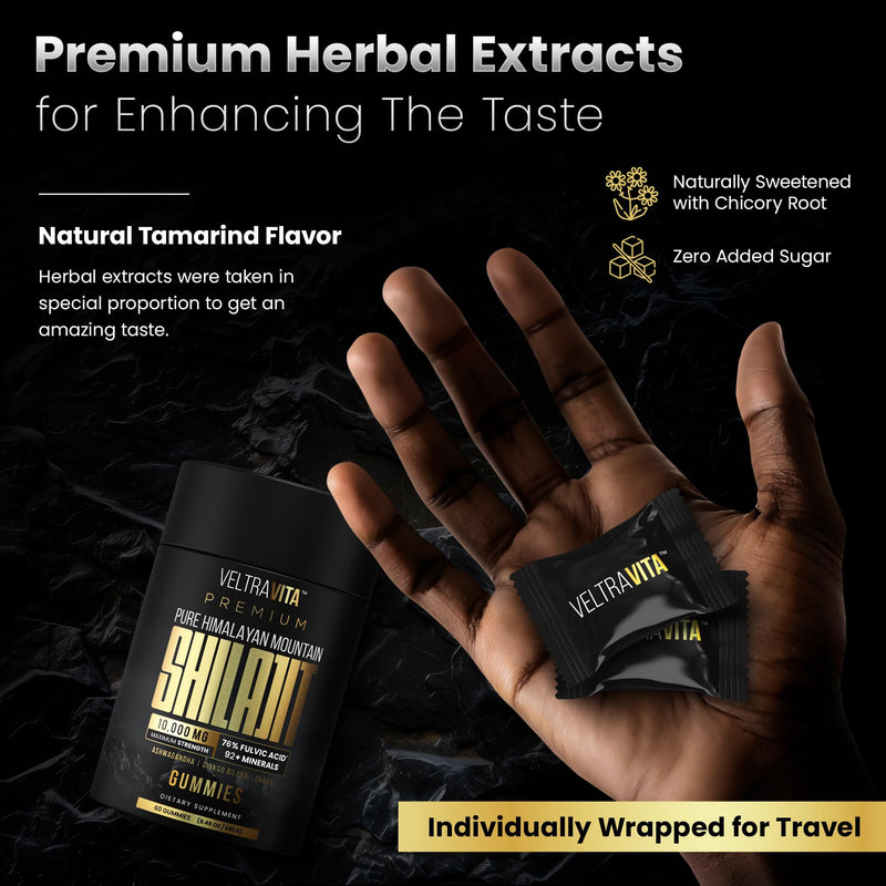 Pure Himalayan Shilajit Gummies with Ginkgo Biloba, Chaga & KSM-66 Ashwagandha | Shilajit for Men & Women |10000 mg Max Potency | 76%+ Fulvic Acid & 92+ Trace Minerals | Sugar Free - BeesActive Australia