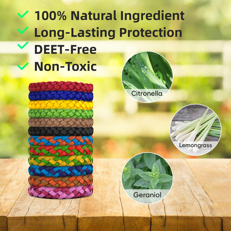 24 Pack Mosquito Repellent Bracelets, DEET-Free, Individually Wrapped PU Leather Insect & Bug Repellent Wrist Bands - BeesActive Australia