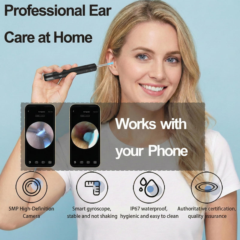 Ear Wax Removal Tool Camera | 2-in-1 Scoop & Tweezer, 5.0MP HD Otoscope | FDA-Registered WiFi Ear Cleaner with 6 LED Lights, Complete Kit for iPhone & Android - BeesActive Australia