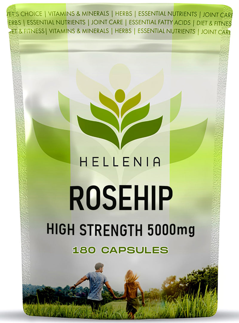 Rosehip High Strength 5000mg 180 Capsules | Premium Rosehip Extract High Strength Supplement for Joint Support | Extracted from Rosa Canina - Made in UK by Hellenia