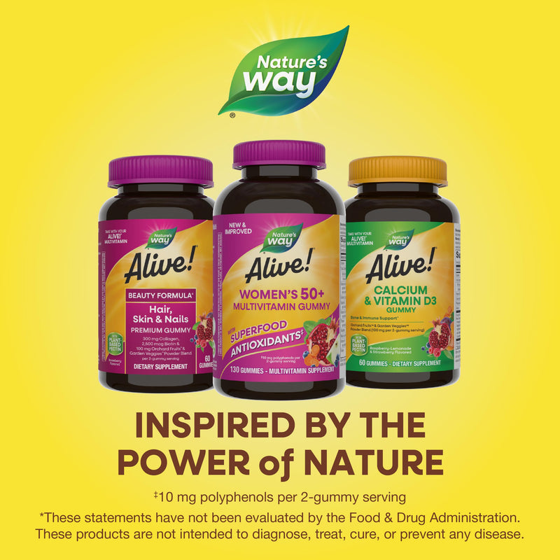 Nature's Way Alive! Women‚Äôs 50+ Daily Gummy Multivitamin, Supports Multiple Body Systems* , Supports Healthy Heart, Brain & Bones*, B-Vitamins, Mixed Berry Flavored,130 Gummies (Packaging May Vary) 130 Count (Pack of 1) - BeesActive Australia