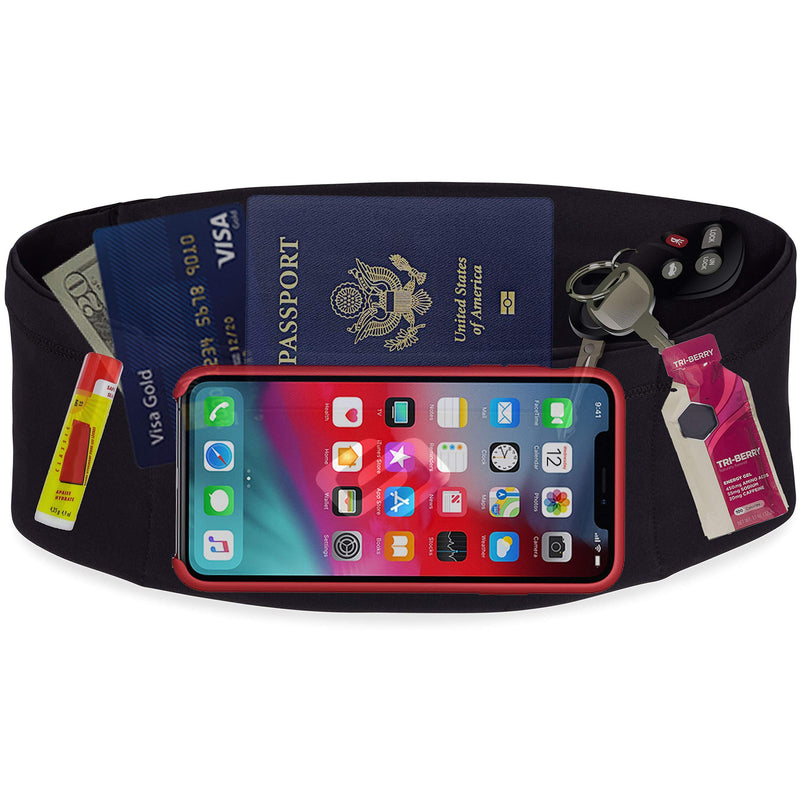Sporteer VersaSlim Running Belt, Travel Money and Passport Belt, Workout Waist Pack for Smartphones and Personal Items (Black, Small) Black