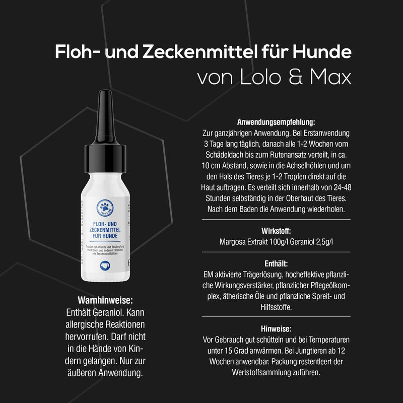 Lolo & Max - Flea & tick treatment for dogs 100% natural spot on - Up to 8 months defense and control of fleas & other parasites (ticks, mites, lice, hair lice, bedbugs) - 40ml - BeesActive Australia
