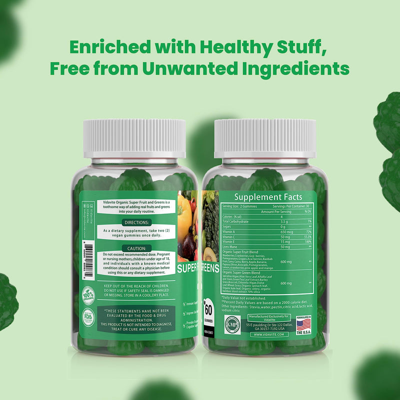 Sugar-Free Fruit and Veggie Gummies — 35+ Greens, Fruit and Vegetable Vitamins to Boost Immunity, Skin & Gut Health — Ideal Fruit and Vegetable Supplement for Adults & Kids (60 Gummies) - BeesActive Australia