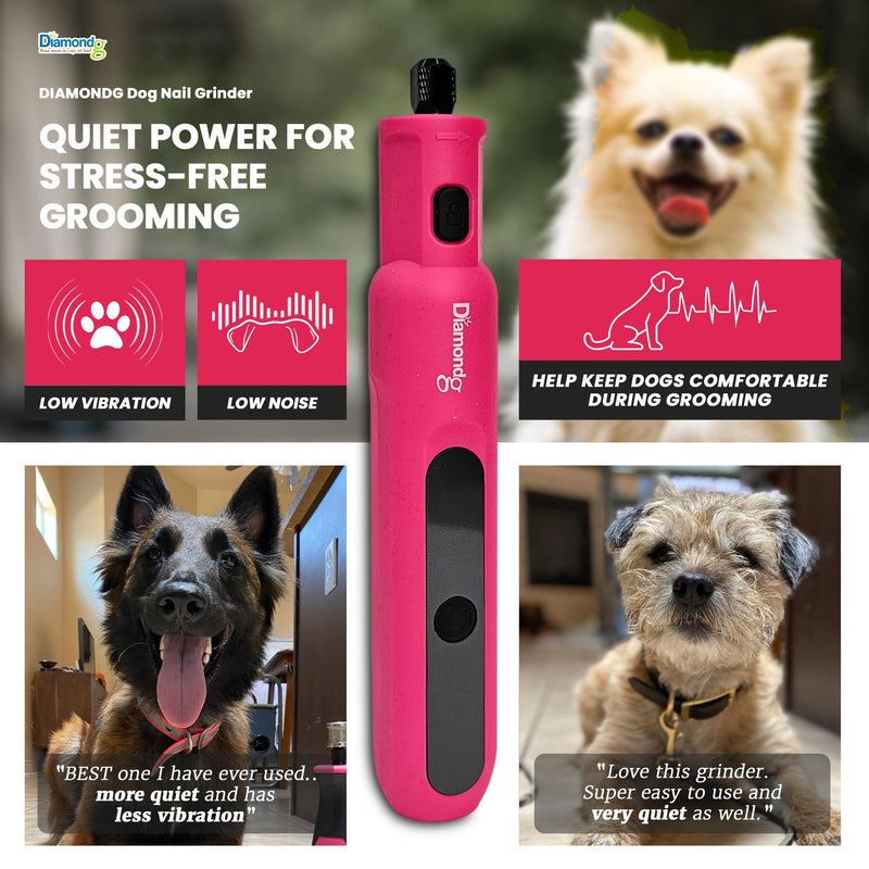 Diamondg Cordless Micro Dog Nail Grinder with Quiet Sound & LED Tip for Large & Small Dogs, 4hrs. Runtime - Electric Dog Nail Trimmer, Heavy Duty Rotary Tool Alternative to Toenail Clippers & Filers Micro - Pink