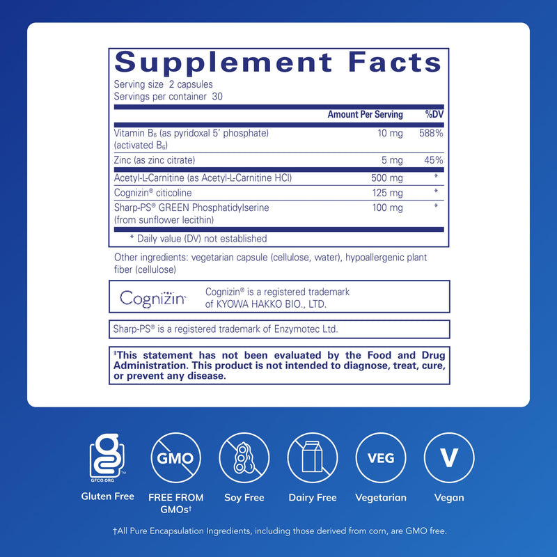 Pure Encapsulations CogniPhos, 60 Capsules | Acetyl-L-Carnitine Supplement with Cognizin Citicoline and Phosphatidylserine, Supports Memory and Positive Mindset 60 Count (Pack of 1)