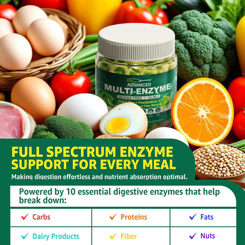 2Pack Digestive Enzymes Gummies for Women & Men, Multi-Enzymes with 90Billion CFU Probiotics and Prebiotics & Postbiotic, Vegetable & Fruit Fiber Blend, Super Enzymes for Digestive & Gut Health,Immune 60 Count (Pack of 2)