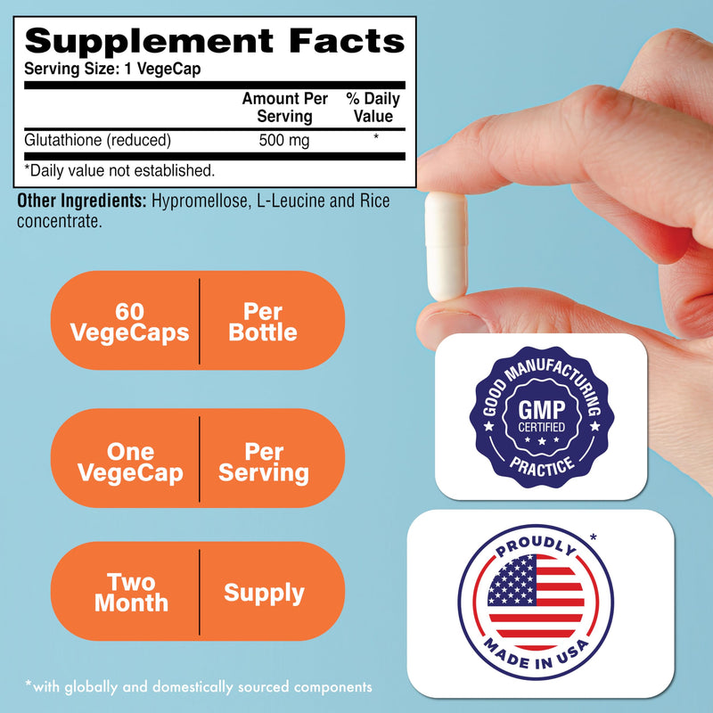 Health Thru Nutrition Glutathione Reduced GSH 500mg 60 Capsules/Servings | Healthy Skin Glow and Brightening, Whitening, Cellular Aging Support, Master Antioxidant, Certified Vegan, Fermented, NonGMO 60 Count (Pack of 1)