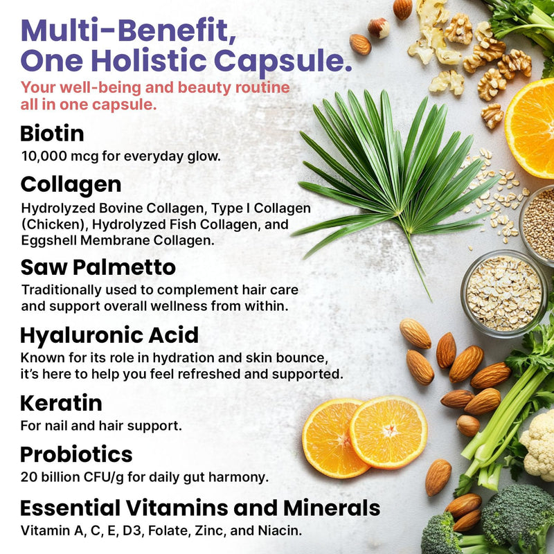 27-in-1 Hair Skin and Nails Vitamins (6810mg) with Biotin 10000mcg - Collagen Supplements for Men and Women - Keratin Supplements with Probiotics and Saw Palmetto, 90ct | Hair, Skin and Nails Support, Biotin, Collagen and Keratin with Saw Palmetto, Bea...