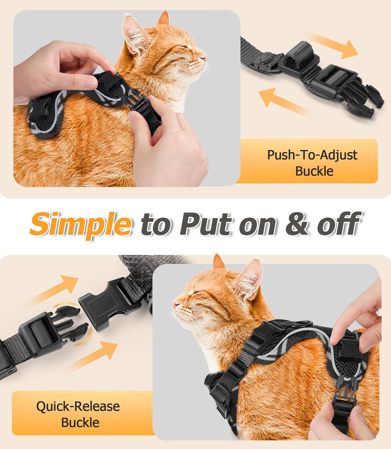 Cat Harness and Leash Set [H500 Pro Escape Proof Cat Harness for Walking, Adjustable Breathable Soft Travel Cat Leash, Reflective Strips Kitten Harness Small Black Plaid - BeesActive Australia