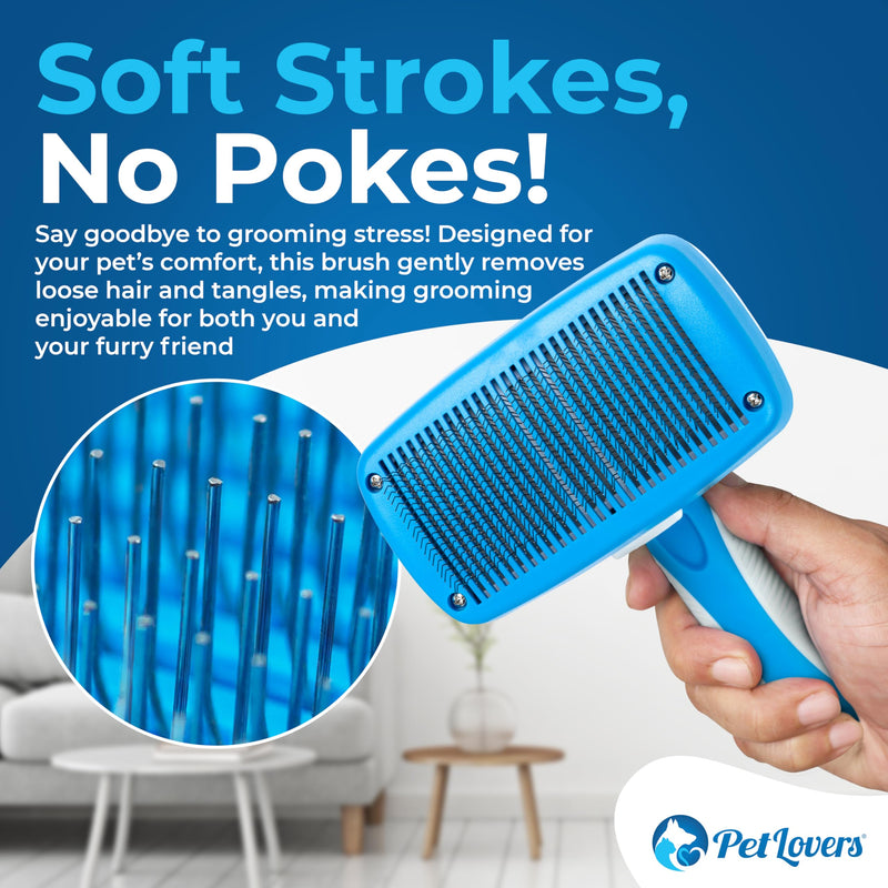 PetLovers EzSlicker Self-Cleaning Brush - Dog Brush for Shedding, Gentle Slicker Brush for Cats, Tangle-Free Grooming Comb with Soft Bristles & Ergonomic Handle for Stress-Free Grooming - BeesActive Australia